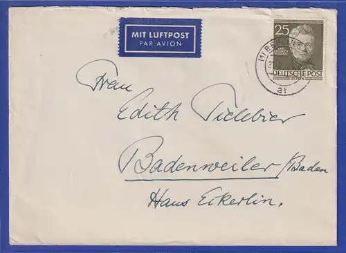 Berlin 1952 Schinkel Mi.-Nr. 98 auf Luftpost-Brief nach Badenweiler