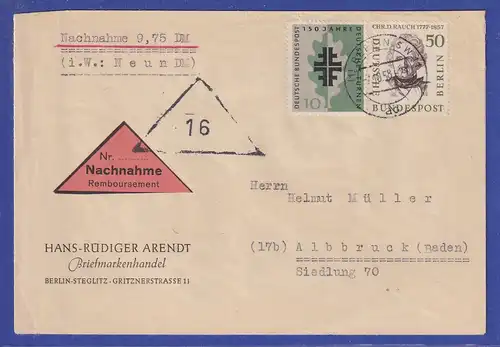 Berliner Männer 1957 50Pfg Mi.-Nr. 172 in MIF auf NN-Brief nach Albbruck