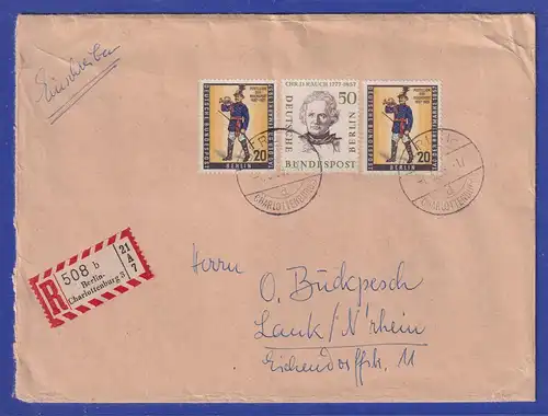 Berliner Männer 1957 50Pfg Mi.-Nr. 172 in MIF auf R-Brief nach Lank