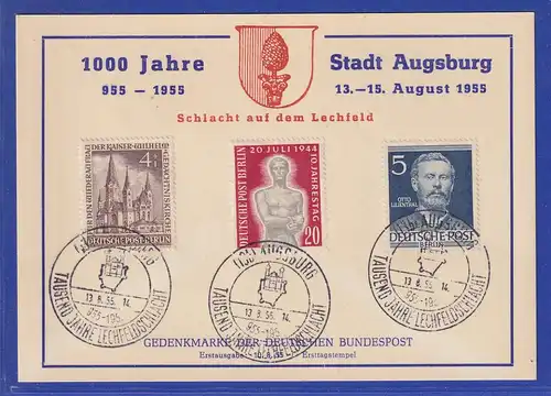 Berlin Mi-Nr. 92, 106 und 119 mit So.-O auf Karte 1000 Jahre Stadt Augsburg 1955