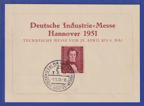 Berlin Mi-Nr 74 mit So-O 7.5.51 auf Karte Deutsche Industrie-Messe Hannover 1951