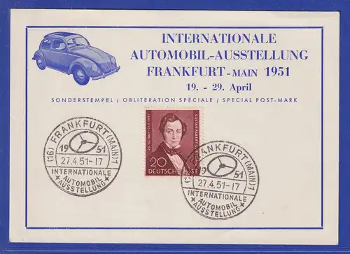 Berlin Mi-Nr 74 mit So-O auf Karte Deutsche Automobil-Ausstellung Frankfurt 1951