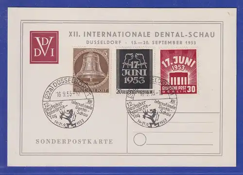 Berlin Mi-Nr 110-111 mit So.-O auf Karte XII. Int. Dental-Schau Düsseldorf 1953