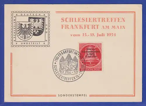 Berlin Mi-Nr 118 mit So.-O 17.7.54 auf Karte Schlesiertreffen Frankfurt 1954