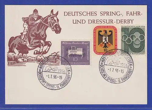 Berlin Mi-Nr 136 ect. mit So.-O Hamburg 1.7.56 auf Karte Deutsches Derby 1956