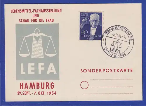 Berlin Mi-Nr 124  mit So.-O Hamburg 5.11.54 auf Karte LEFA HAMBURG 1954