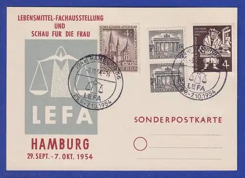 Berlin Mi-Nr 106 ect. mit So.-O 6.10. 54 auf Karte LEFA HAMBURG 1954