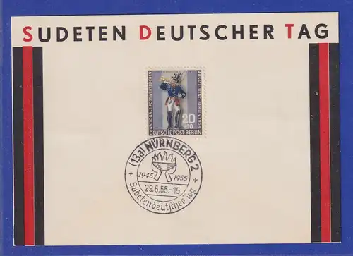 Berlin Mi-Nr 120 mit So-O Nürnberg 29.5.55 auf Karte SUDETEN DEUTSCHER TAG 