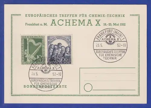 Berlin Mi-Nr 72-73 mit So.-O auf Karte Chemie-Technik ACHEMA X Frankfurt 1952