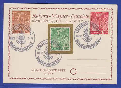 Berlin Mi-Nr 88-90 mit So.-O Bayreuth auf Karte Richard-Wagner-Festspiele 1952