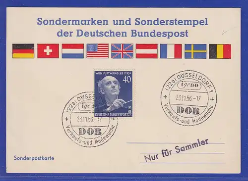 Berlin Mi-Nr 128 mit So.-O DÜSSELDORF DOB Verkauf- und Modewoche 1956 auf Karte 
