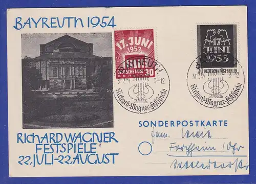 Berlin Mi-Nr. 110-111 mit So-O Bayreuth auf Karte Richard-Wagner-Festspiele 1954