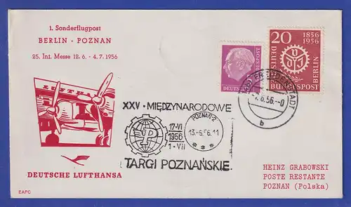 Berlin Mi-Nr 139  Erstflugbrief Lufthansa 1. Sonderflugpost Berlin-Poznan 1956