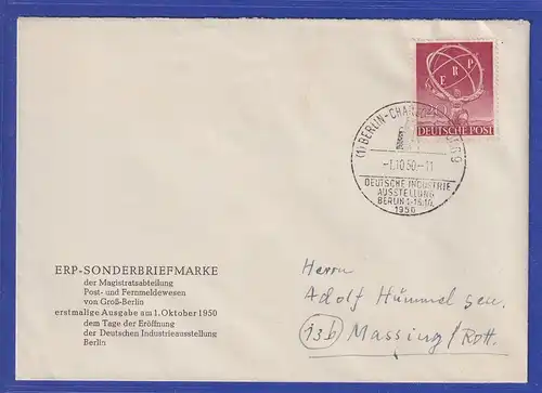 Berlin Mi-Nr. 71 mit Sonder-O INDUSTRIE-AUSSTELLUNG auf FDC 1.10.1950