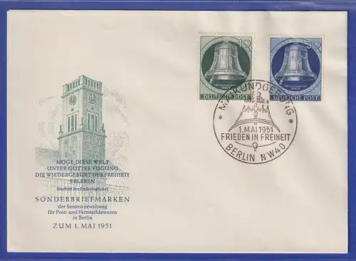 Berlin Mi-Nr. 76 und 78 Sonder-O MAIKUNDGEBUNG   auf FDC 1.5.1951