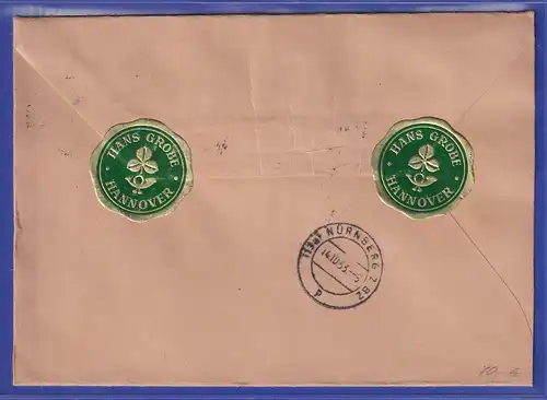 Berlin Gedächniskirche Mi.-Nr. 107 und 109 ect. auf R-Brief aus Hannover, 1954