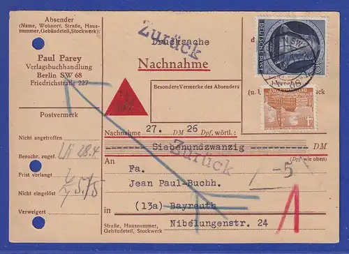 Berlin Glocke rechts  Mi-Nr. 85 in MIF auf NN-Karte, O BERLIN SW , 1952