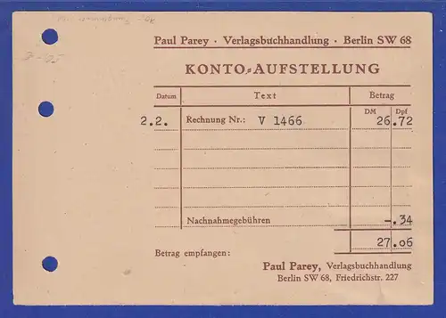 Berlin Glocke rechts  Mi-Nr. 85 in MIF auf NN-Karte, O BERLIN SW , 1952