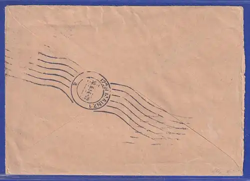 Berlin 1954 Luftpost-R-Brief nach Mainz, Freistempel Berliner Zentralbank 90Pfg