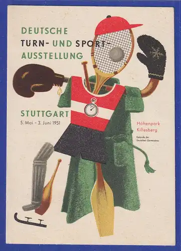 Berlin Lortzing Mi.-Nr. 74 auf Karte Turn- und Sport-Ausstellung Stuttgart 1951