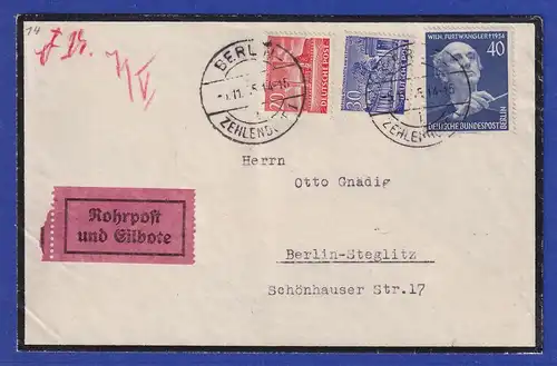 Berlin 1955 Rohrpost-Eilbrief gel. ab BERLIN-ZEHLENDORF nach Berlin-Steglitz