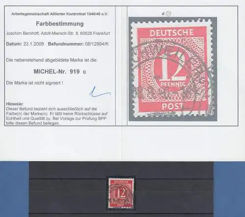 All. Besetzung Ziffernserie 12Pfg Mi.-Nr. 919c gest. gepr. mit Befund Hohmann