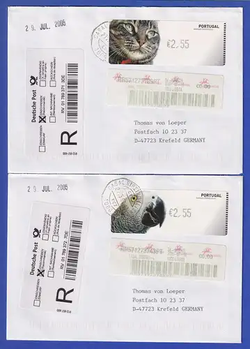 Portugal 2005 ATM Katze / Papagei Mi-Nr. 52-53 je Wert 2,55 auf R-FDC nach D