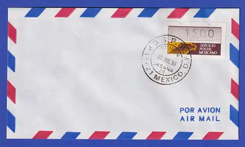 Mexiko Klüssendorf-ATM 1. Ausgabe x-Pap. Wert 1500 auf Umschlag O 3.7.90