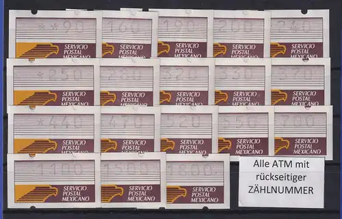Mexiko Klüssendorf-ATM 1. Ausgabe z-Pap. Satz  18 Werte 90 - 1800 ** alle mit ZN