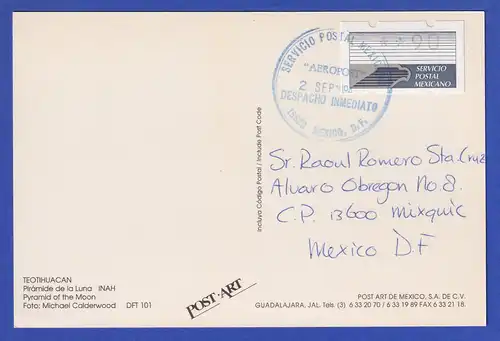 Mexiko Klüssendorf-ATM 2. Ausgabe Wert 90 auf Postkarte, gest.  2. SEP. 1994