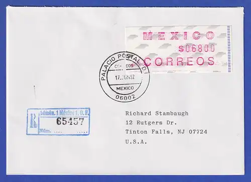 Mexiko Frama-ATM Mi.-Nr. 4 Wert 6800 auf R-Brief in die USA, Ersttag 17.6.92