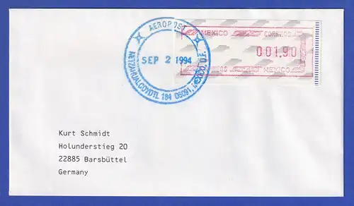 Mexiko Frama-ATM Mi.-Nr. 6 Wert 190 auf Brief nach Deutschland , O 2.9.1994