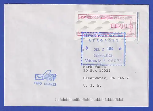 Mexiko Frama-ATM Mi.-Nr. 6 Wert 200 auf Brief in die USA , O 2.9.1994