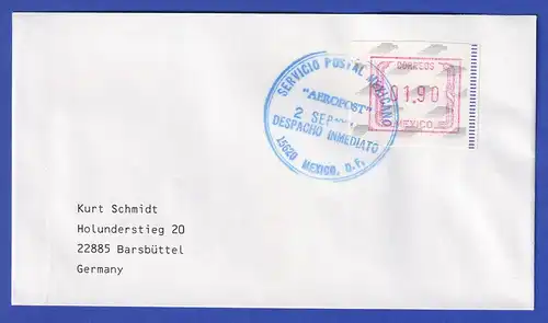 Mexiko Frama-ATM Mi.-Nr. 5 Wert 190 auf Brief nach Deutschland,  O 2.9.94