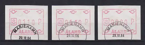 Finnland Aaland 1984 FRAMA-ATM Posthörner,  Mi.-Nr. 1 Satz 110-140-200 mit ET-O