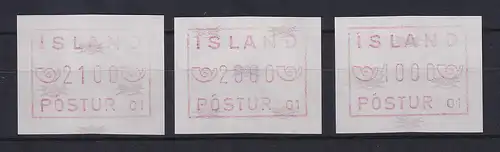 Island Frama-ATM  Aut.-Nr. 01, Mi.-Nr. 1.1.1 c Satz 2100-2600-4000 ** (1989)