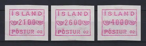 Island Frama-ATM  Aut.-Nr. 02, Mi.-Nr. 1.2 d Satz 2100-2600-4000 ** (1989)