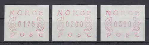 Norwegen ATM Mi.-Nr. 2.1 (schmale 0)  Satz 175-200-300 versch Farben, **