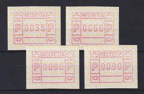 Schweiz 1990, FRAMA-ATM Postembleme gelb,  Mi-Nr. 4 Satz 35-50-80-90 **