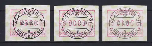 Schweiz 1995, FRAMA-ATM BASLER TAUBE '95 Mi-Nr. 6 Satz 60-80-100 ET-O