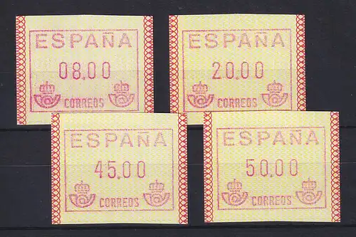 Spanien Frama-ATM Postemblem, Mi.-Nr. 1 ud Satz 4 Werte 8-20-45-50 **
