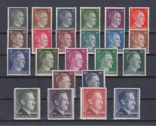 Deutsches Reich Adolf Hitler kpl. Satz 23 Werte 1Pfg - 5 Mark  ** / MNH 