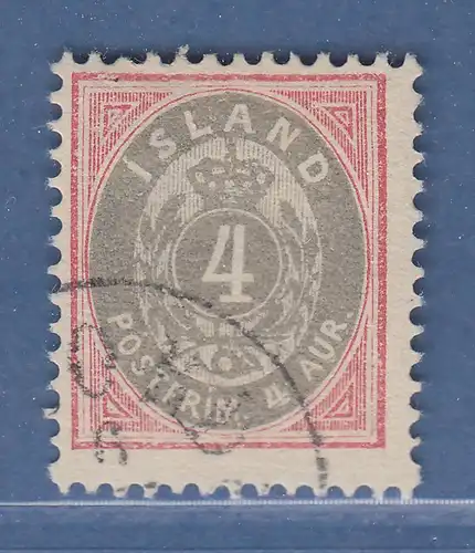 Island 1900  Freimarke 4 Aurar rosa/grau Mi.-Nr. 20 gestempelt