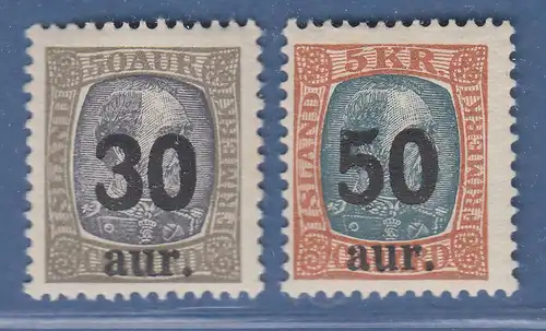 Island 1925 Freimarken mit lokalem Aufdruck Mi.-Nr. 112-113 sauber ungebraucht *