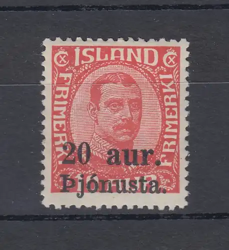 Island 1923 Dienstmarke mit Aufdruck 20 aur. Mi.-Nr. 43 sauber ungebraucht *