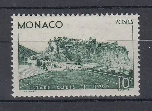 Monaco 1939 Einweihung Louis II. Stadion 10 Fr. Mi-Nr. 189 sauber ungebraucht * 