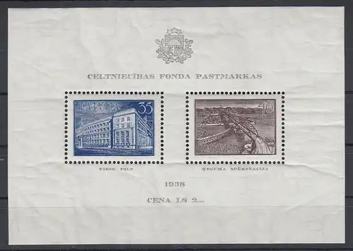Latvija / Lettland 1938 Blockausgabe Baufonds Mi.-Nr. Block 1 **