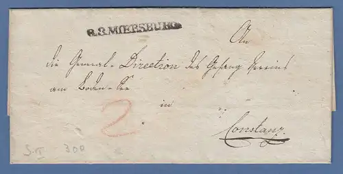 Vorphila Baden: R3 MOERSBURG auf Brief nach Konstanz