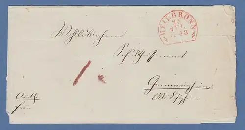 HEILBRONN 25 JUL 1848 Segmentstempel in rot auf Briefhülle