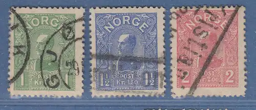 Norwegen 1907 Freimarken König Haakon VII. Mi.-Nr. 67-69 Satz 3 Werte kpl. O